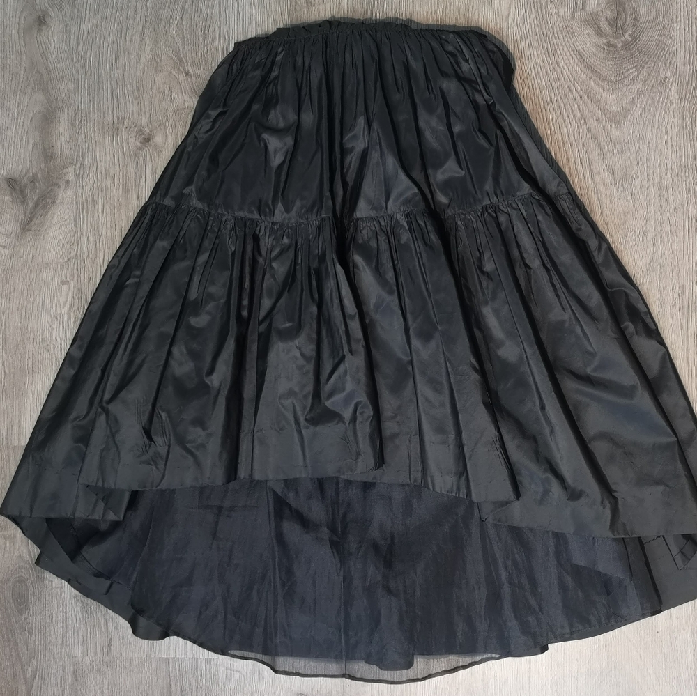 Vintage Black Tiered Maxi Skirt with Voluminous Ruffles High Low Hemline